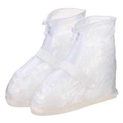 Waterproof Shoes Cover S PVC Rain Galoshes with Zipper & Strap Buckle White