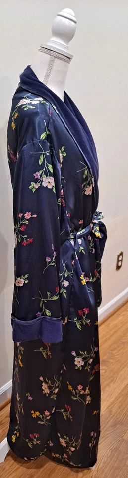 De Colección Lencería Cacique Bata de Baño Sedosa M/L Multicolor Floral Terry Forrado Bolsillos Foto 2 de 4