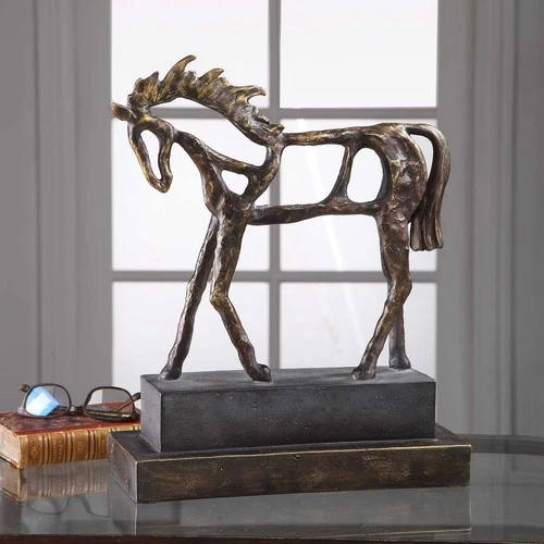 UTTERMOST 17514 TITAN HORSE SCULPTURE IN ANTIQUED BRONZE ON CONCRETE BASE - Picture 1 of 7