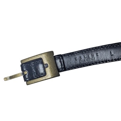 90s Celine Vintage Minimalist Black Leather Slim Belt Gold  display picture 2