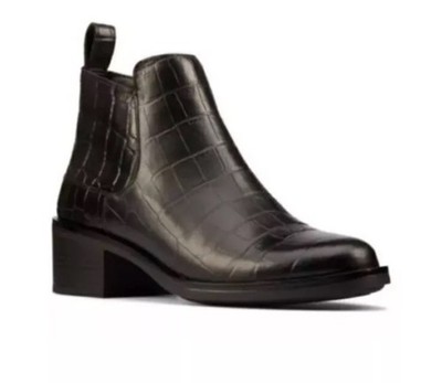 Clarks Memi Zip Damen SCHWARZ KROKOLEDER REISSVERSCHLUSS STIEFELETTEN UK-Größe 6,5 E EU 40