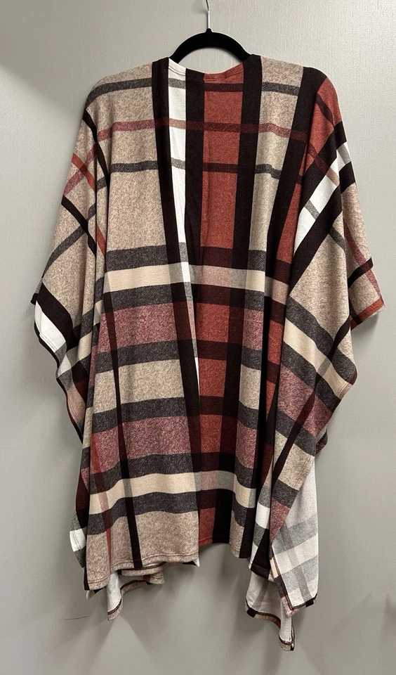 EUC Sm/Med Lularoe Savannah Plaid Kaftan Wrap In Chocolate, Rust, Gray & White - Image 4 of 4