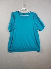 Torrid Turquoise SS Lace Trim Round Neck Banded Blouse Women's Plus 3X Stretch 