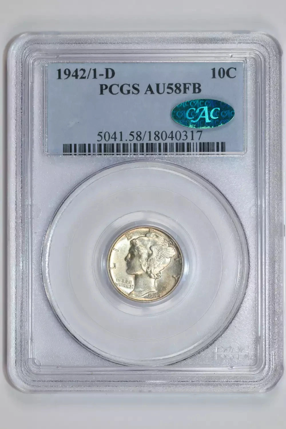1942/1-D MERCURY DIME PCGS AU58 FB CAC - LOOKS NICER! SUPER PQ!