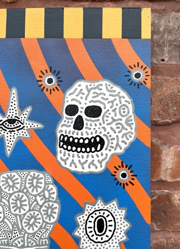 Vibrant Skull Wall Art – Folk Surrealism Artwork On Board, Bold & Unique 1/1 - Picture 5 of 6