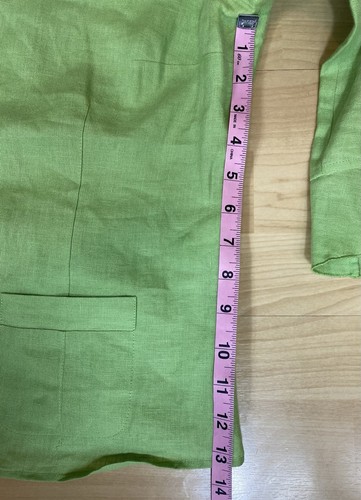 Talbots Blazer Womens 12P Two Pockets 100% Irish Linen Jacket Green Bell Sleeves - Picture 10 of 16