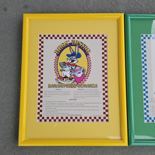 3 Set Looney Tunes Recipe Art Taz's Taco Daffy's Deli Bug's Bistro Framed 1995 - Picture 2 of 13