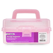 Glitter pink craft storage box with removable tray