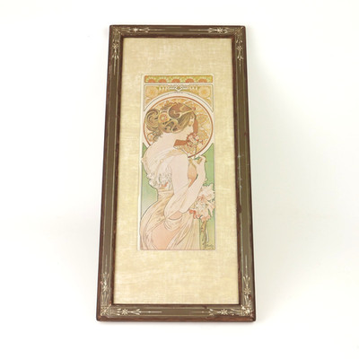 Vintage Alphonse Mucha La Primevere Art Nouveau Print The Primrose Framed 20x9''