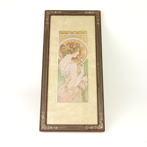 Vintage Alphonse Mucha La Primevere Art Nouveau Print The Primrose Framed 20x9"