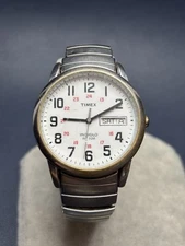 Timex Railroad Style Stainless Steel Day Date Indiglo Quartz Watch - Working