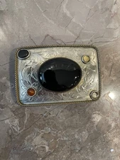 Vintage Belt Buckle Montana Silversmiths German Silver Brass Trim Floral Stones