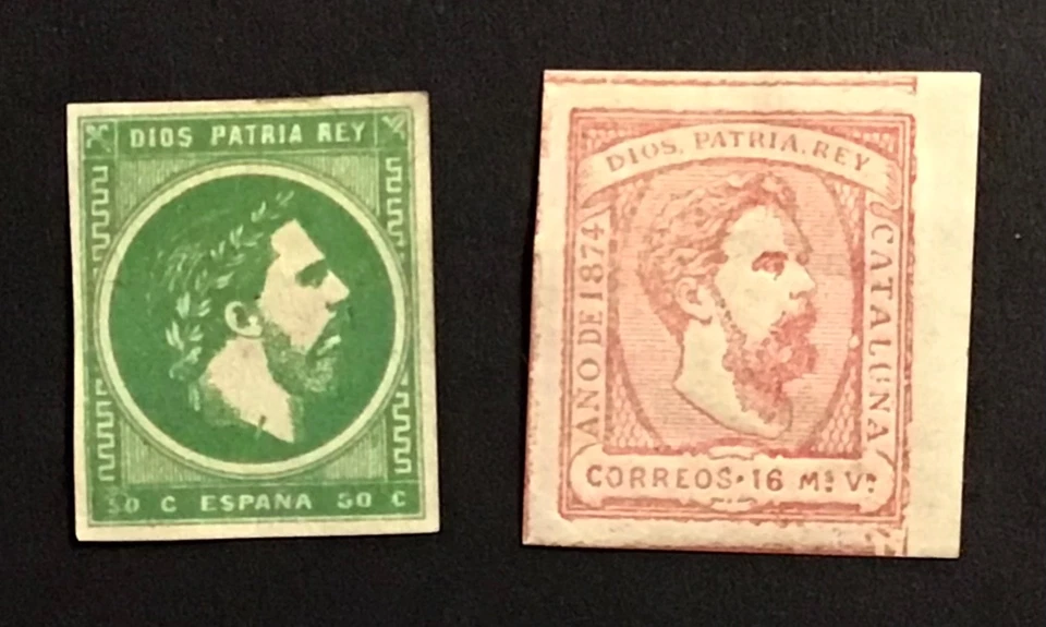 SPAIN two 1870's Carlist imperf stamps MH unchecked CV++? - Image 1 of 1