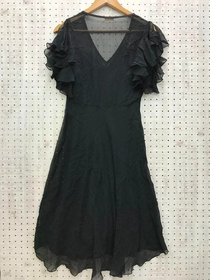Vestido John Galliano Y2K Archivo Cinta Negro Lentejuelas Bordado Transparente Talla 38 6F Foto 2 de 4
