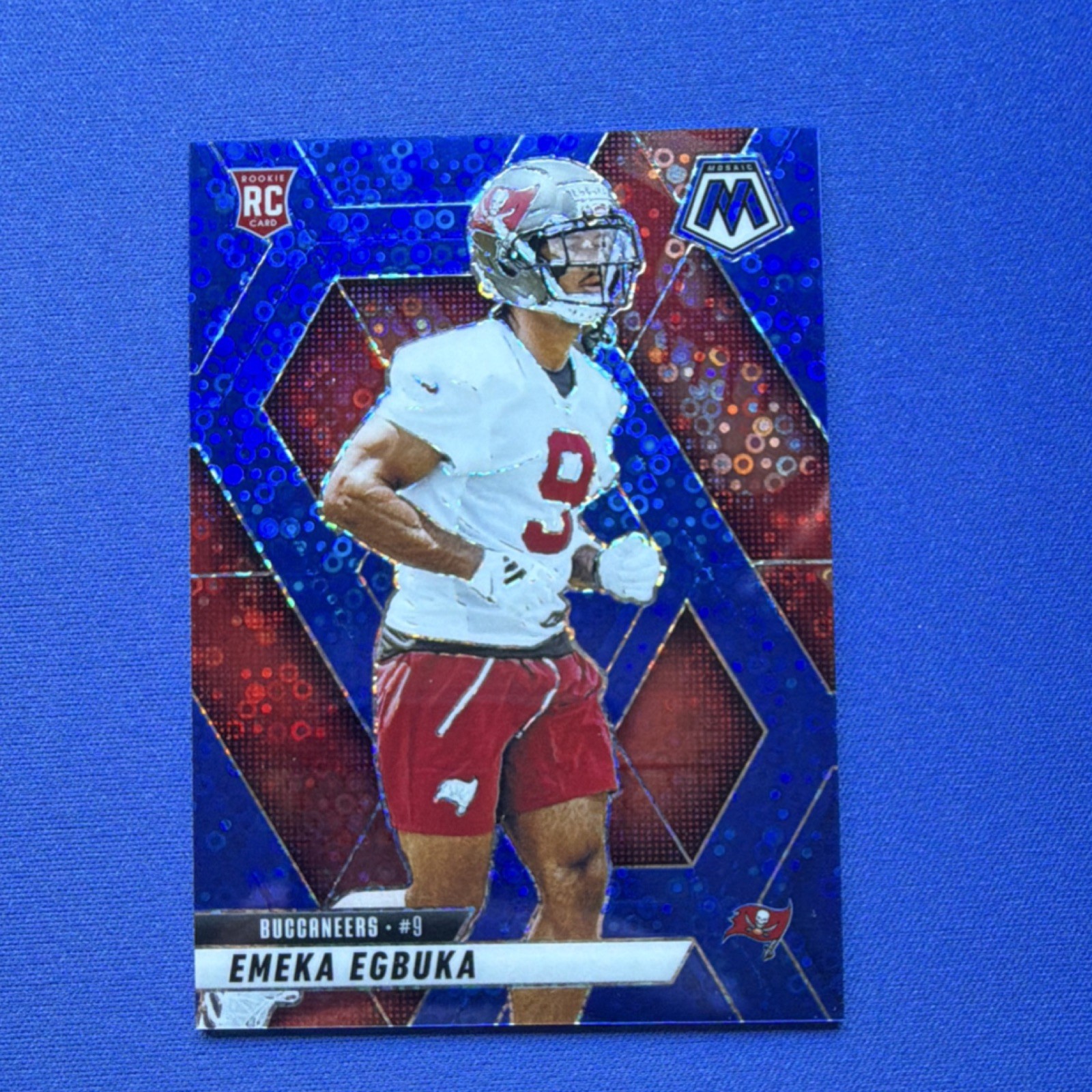2025 Panini Mosaic Blue Mosaic Prizm Emeka Egbuka #376 /99 Buccaneers Rookie