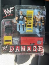 Juego de juguetes dañados 1999 WWF Just Toys BendEms con figuras Stone Cold y The Rock nuevo en caja