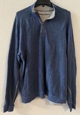 Tommy Bahama Men's Quarter Zip Sweater Size Large Blue With Orange Stitching