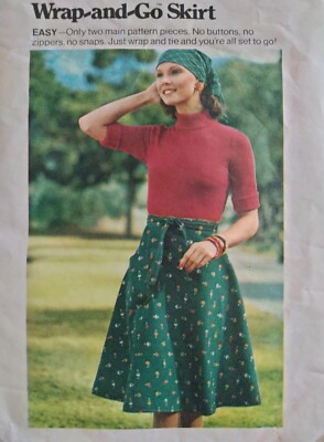 Vtg 70s Sewing Pattern Wrap and Go Skirt Knee Length  Size Small 24-25''