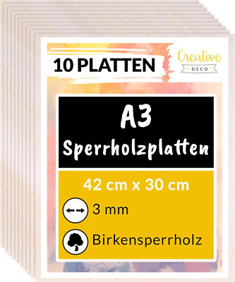 Creative Deco 10 X A3 Sperrholzplatte 3Mm | 420 X 300 (+/- 0,5) Mm | Birkensperr