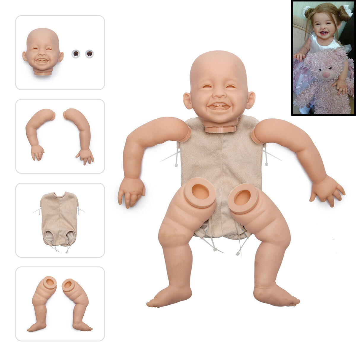 24in Blank Reborn Doll Kit with Cloth Body Unpainted Doll Parts DIY Kits