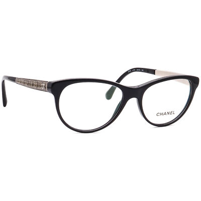 Chanel Eyeglasses 3333 c.501 Polished Black Cat Eye Frame Italy 52
