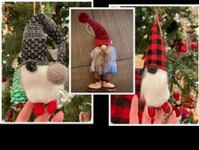 NEW Pottery Barn Set of 3 Gnome Christmas Ornaments Plaid Buffalo Fair Isle NWT