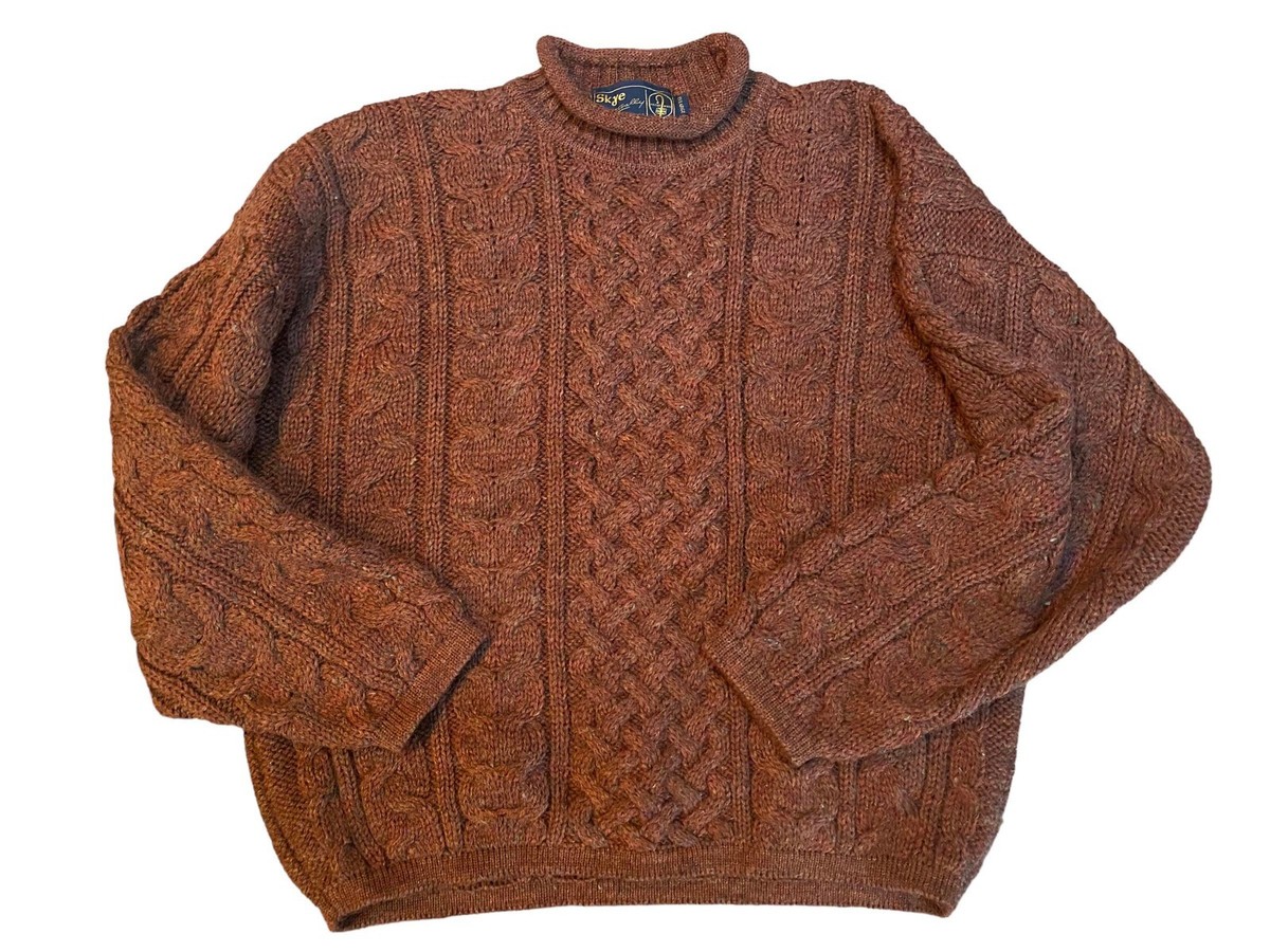 Vintage Brown SKYE Aran Cable Knit Chunky Boyfriend Sweater