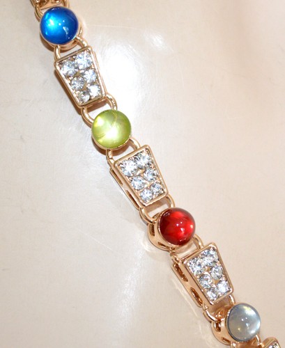 Collana donna oro dorata girocollo lunga cristalli blu rosso verde strass UN42 - Foto 5 di 6