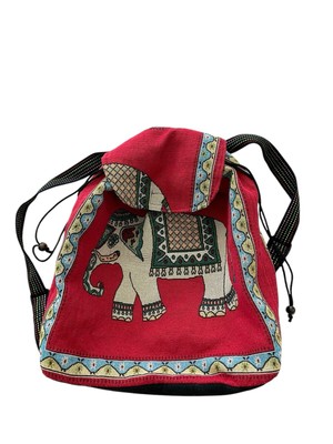 Tibetan Elephant Backpack Drawstring LARGE Red Multicolor Colorful