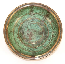 Carl Sorensen Arts & Crafts Ring Verdigris Bronze Shallow Bowl • 4.5" Diameter