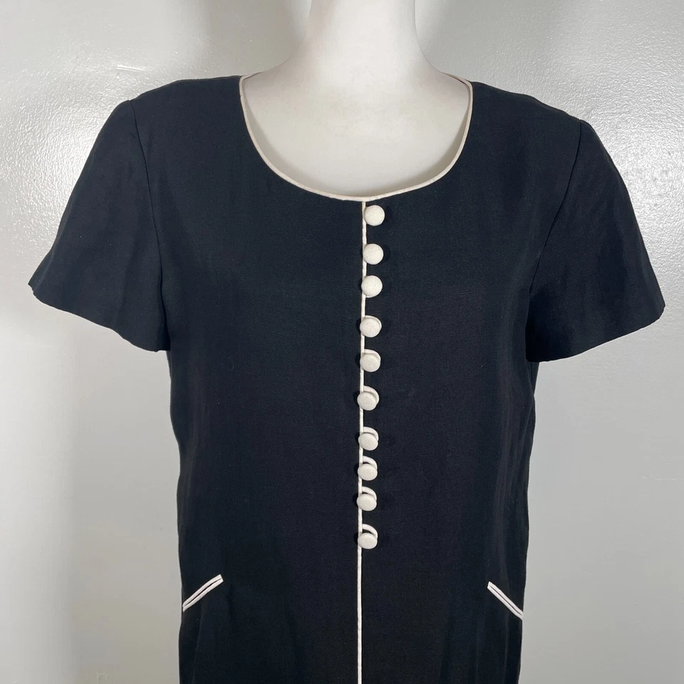 Vestido Vaina Evan Picone Para Mujer Talla 12 Negro Lino Bolsillos Medio Botón Cremallera Trasera Foto 4 de 4