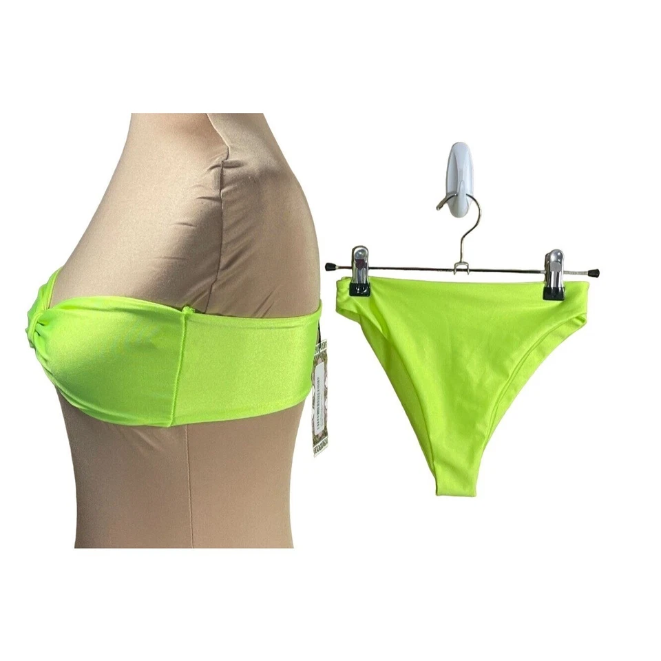 Nuevo Boohoo 2 Piezas Bikini Traje de Baño Traje de Baño Anudado Bandeau Amarillo Neón Talla Foto 2 de 4