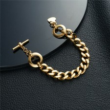 10mm Woman Rose Gold  Gold Plated Stainless Steel Curb Cuban Bracelet 7'' 18cm