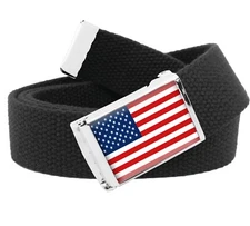 Build A Belt Adult American Flag 1.25" Wide Flip Top Buckle with Canvas Web Belt