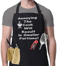 Funny BBQ Apron for Men, "Annoying the Cook Will Result in Smaller Portions"