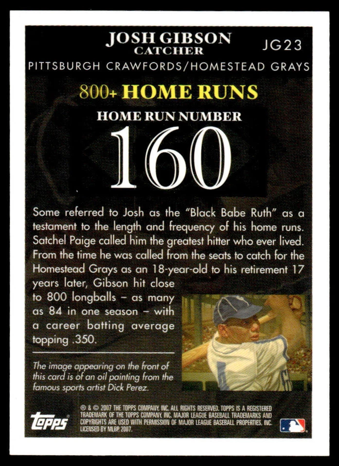 2007 Topps Josh Gibson Home Run History #JG23 Josh Gibson - Image 2 of 2