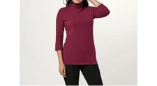 Attitudes by Renee Washed Cotton Mock Neck 3/4 Sleeve Tunic A458811 Blackberry M