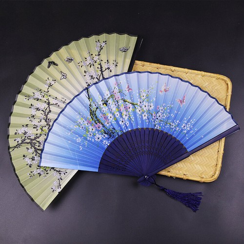 Floral Hand Fan Bamboo Silk Folding Fans Wedding Party Favor Dance Hand