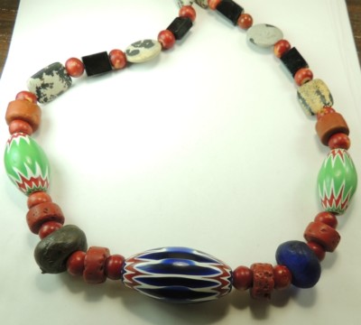 African Ethnic Nigerian Bead Necklace with 3 Chevrons Statement Handcrafted