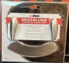 7" Single Blade Mezzaluna Knife with Double Stainless Steel Handles