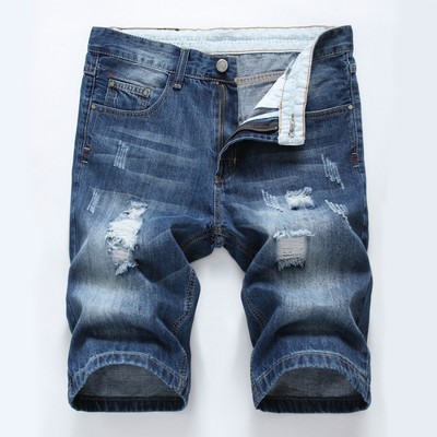 Knielange Jeans Shorts Herren Ripped Jeans Midi Hose Freizeit Sommer Shorts Denim