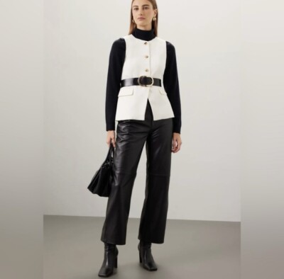 Veda Reformation Lamb Leather Straight Leg Pants Black Size 4 | eBay