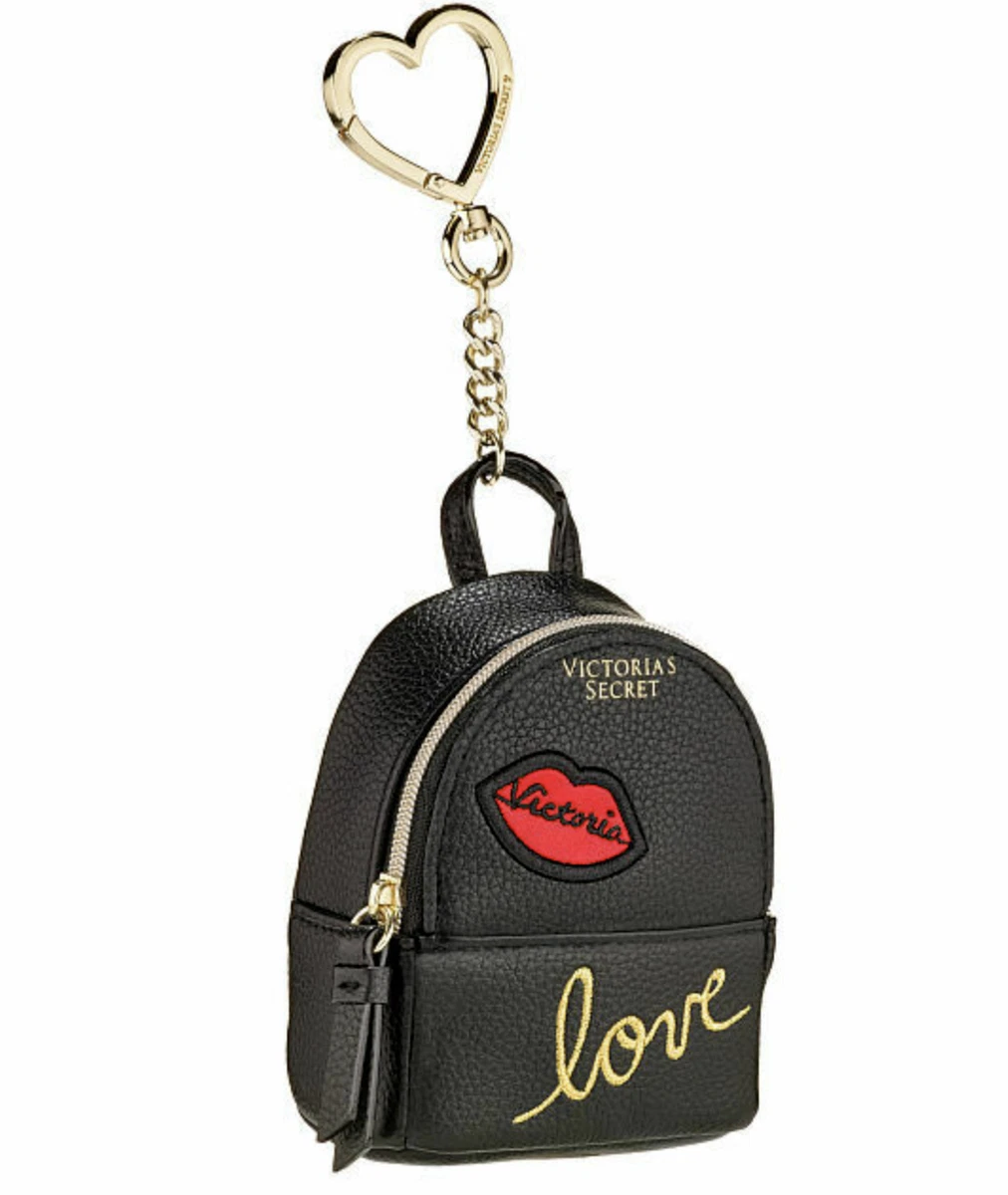 Victoria's Secret Keychain Mini Backpack Bag Charm Black Lips Love NWT