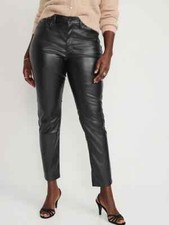 Old Navy High-Waisted OG Straight Faux-Leather Ankle Pants 14- Black- NWT