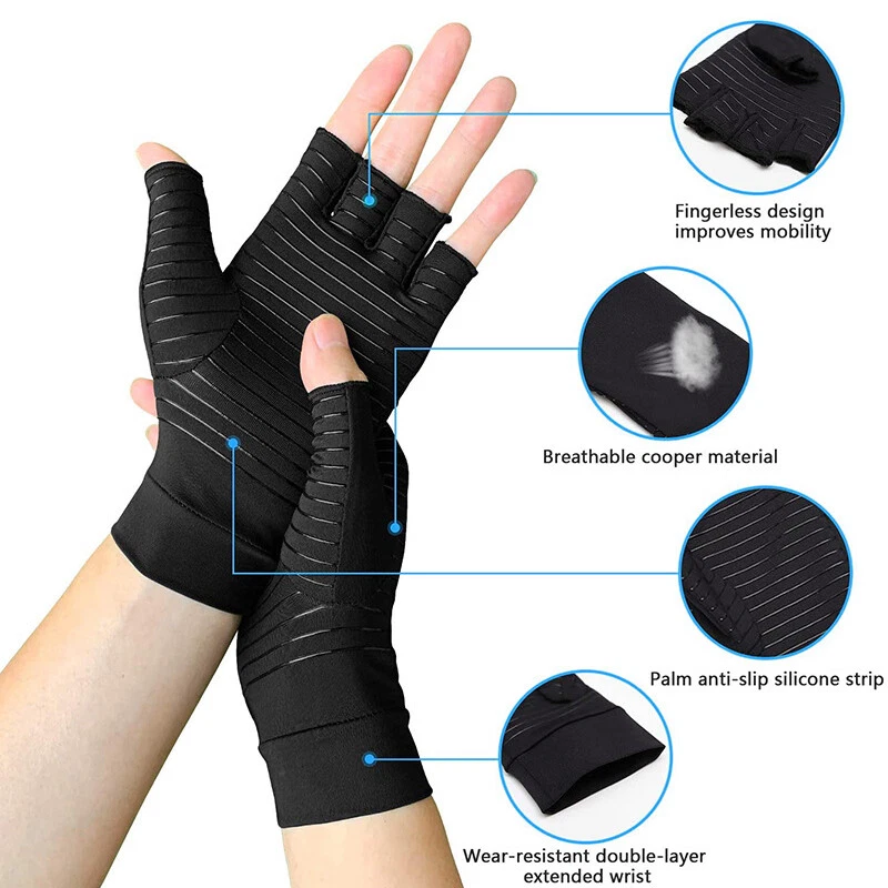 Compression Copper Arthritis Gloves Hand Wrist Brace Finger Pain Relief Support - image 4 of 4