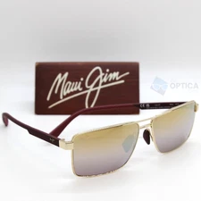 NEW Maui Jim PIHA Polarized Sunglasses Shiny Gold Burgundy Dual Mirror DGS621-16