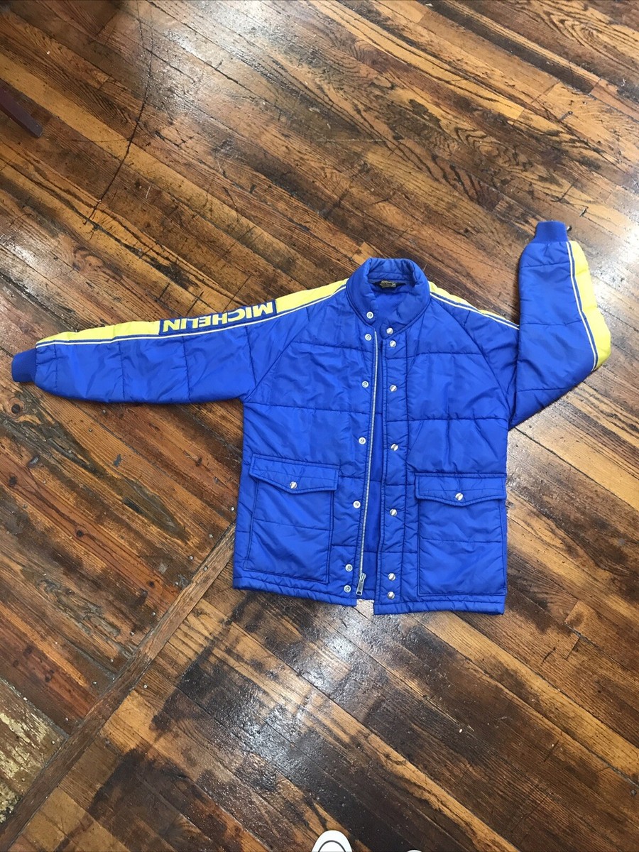 Vintage Men’s Michelin Man Tire Puffer Jacket Size M Blue And Yellow