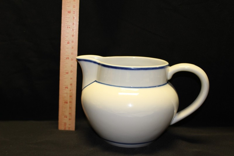 Vintage Viana Do Castelo Portugal Ceramic Pitcher  White with Cobalt Blue 5.25"