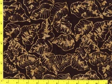 Dark Tan Tropical Leaves on Black Batik Quilting Sewing Fabric by Yard #2594