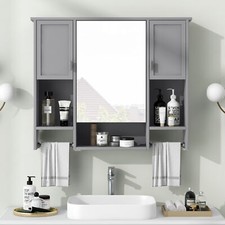 35'' x 28'' Wall Mounted Bathroom Cabinet Medicine Cabinet Storage W/Mirror Gray